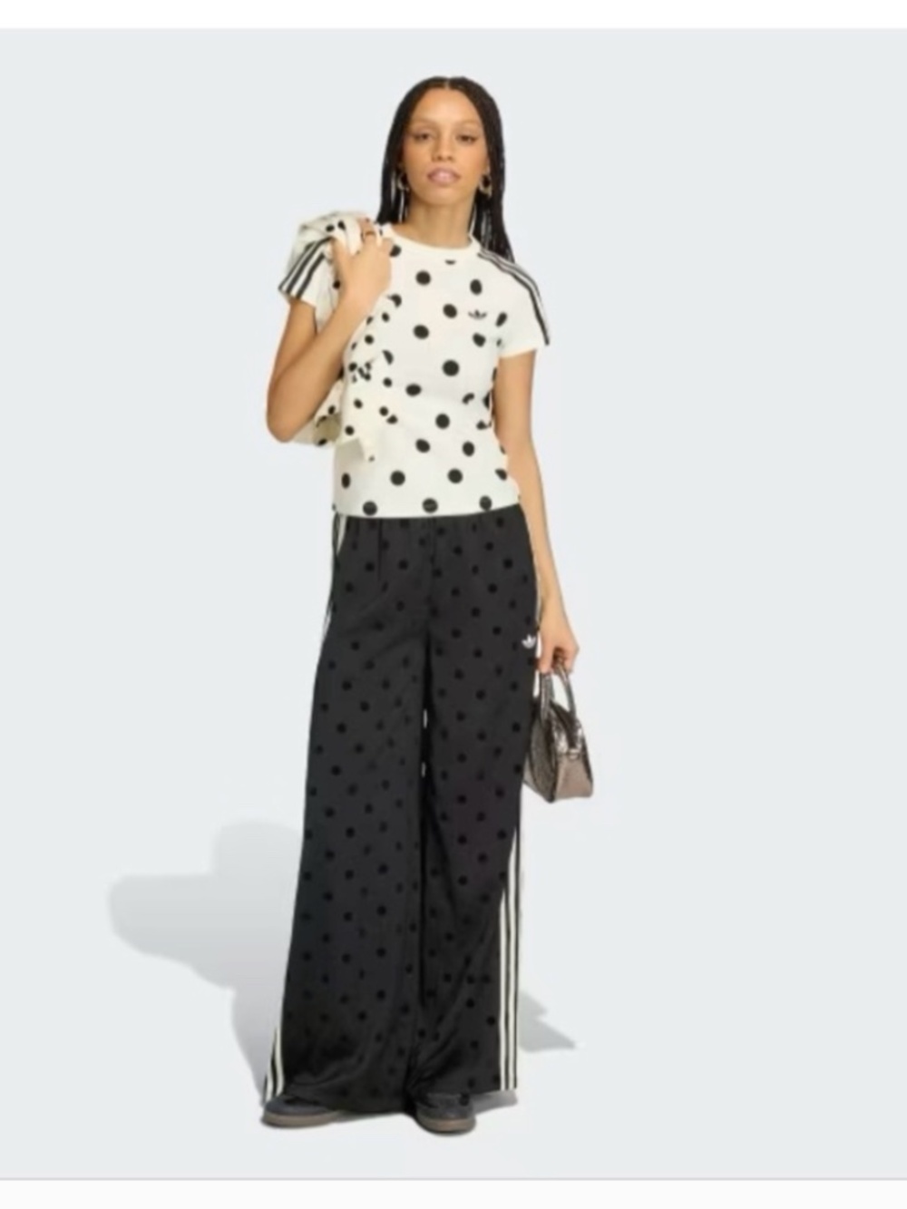 Adidas Cream Wide-Leg Polka Dot Track Pants with Black Stripes - Picture 2 of 4